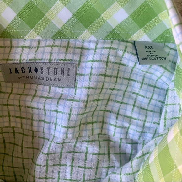 Jack Stone by Thomas Dean Men's white/green Checkered dress Shirt size 2XL - Picture 5 of 5